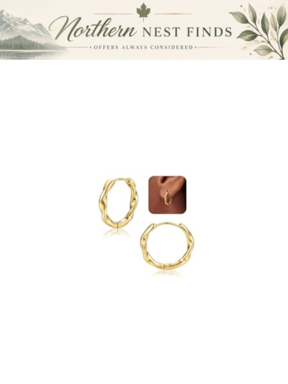 S925 Sterling Silver Post Hoop Earrings 14mm Twisted 18K Gold Plated